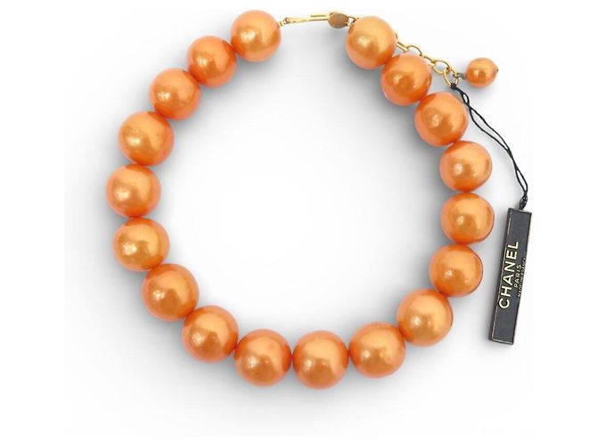 COLLIER CHANEL RAS DU COU BAROQUE PERLE DE CASTELLANE 1986 PEARL CHOKER NECKLACE Orange