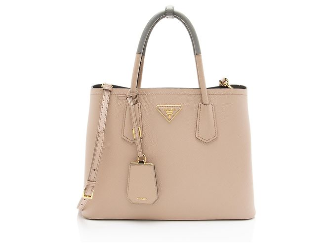 Prada Saffiano Cuir Double Handle Medium Tote Grey