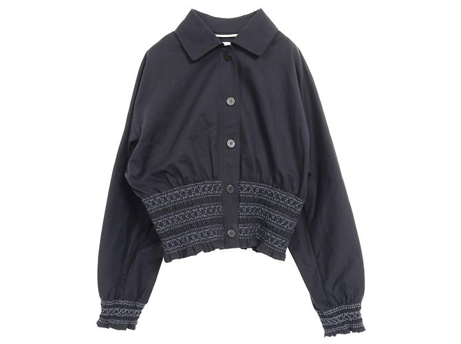 Giacca in cotone ricamata a smock Hermès Blu Blu navy