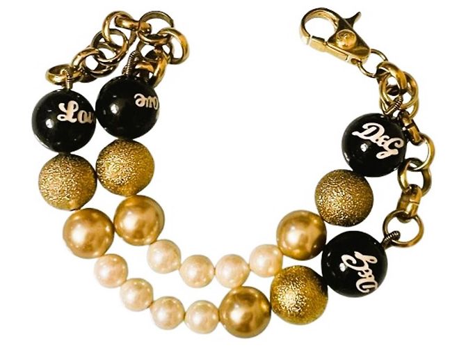 Double chain bracelet DOLCE & GABBANA with white, gold, and black pearls Golden