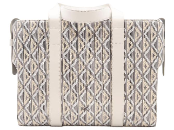 Bolsa tote de couro cinza e branco Christian Dior Marrom