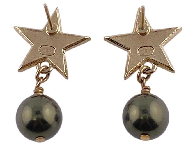 Pendientes de perla estrella Coco Mark A17C de Chanel Dorado Verde