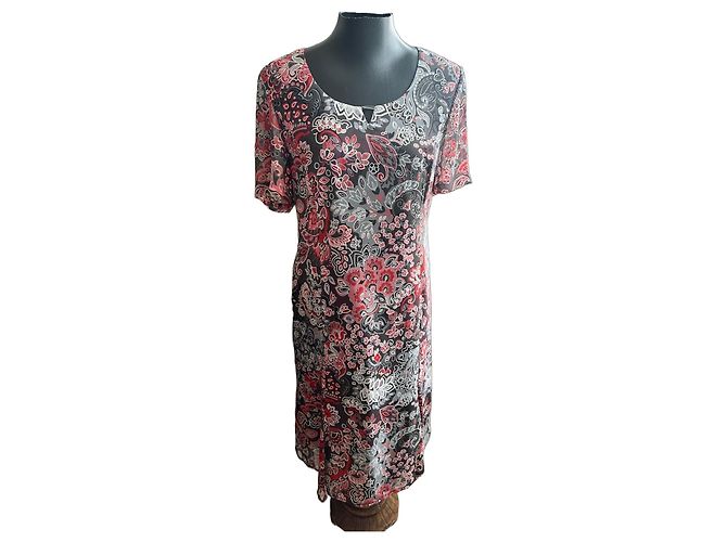 Autre Marque Robe longue à imprimé floral Noir Blanc Rouge Gris
