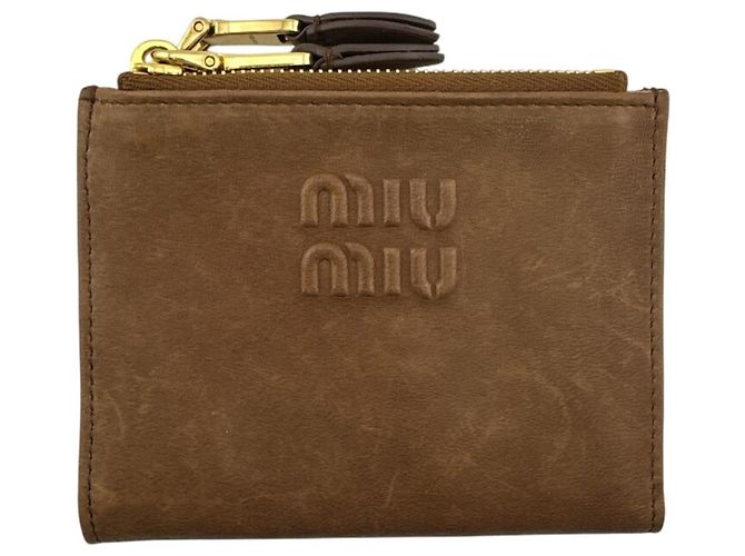 Miu Miu Embossed Logo Brown Bifold Wallet