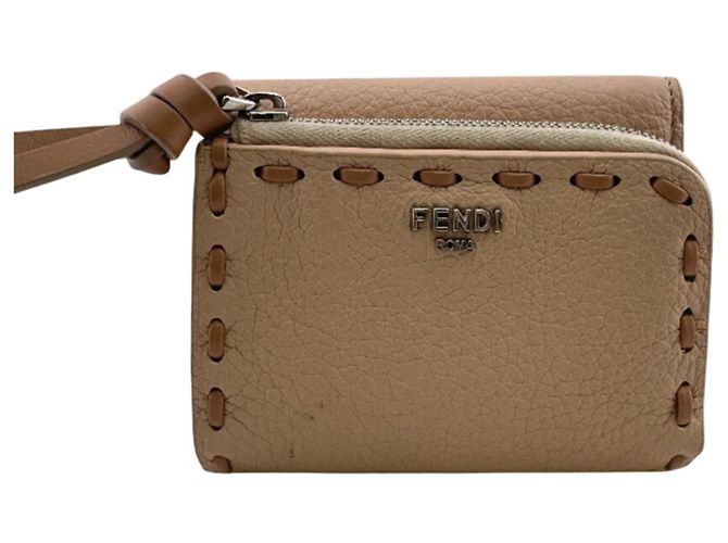 Fendi Pink Peekaboo Micro Topstitch Tri-fold Wallet
