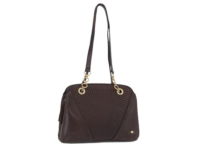 BALLY Bolsa de Ombro de Couro Marrom Escuro Dourado Auth ka2757 Castanho escuro