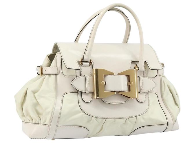 Bolsa de mão em couro branco e dourado GUCCI 189883 Auth ka2690