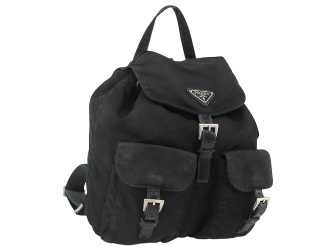 PRADA Backpack Nylon Silver Black Auth bs33519 Silvery