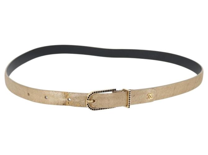 Cinto CHANEL de couro 33,5"" Ouro CC Auth 172424A Dourado