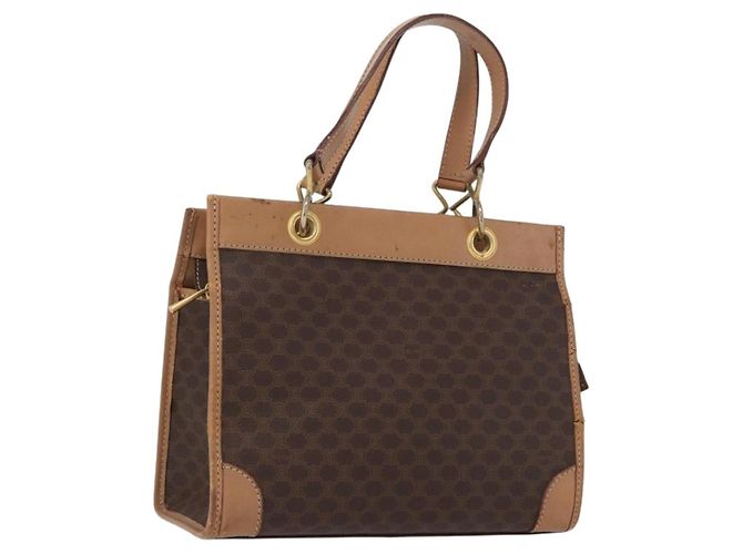 Céline Bolsa de mão em lona Macadam CELINE em couro PVC marrom e dourado Auth 172965