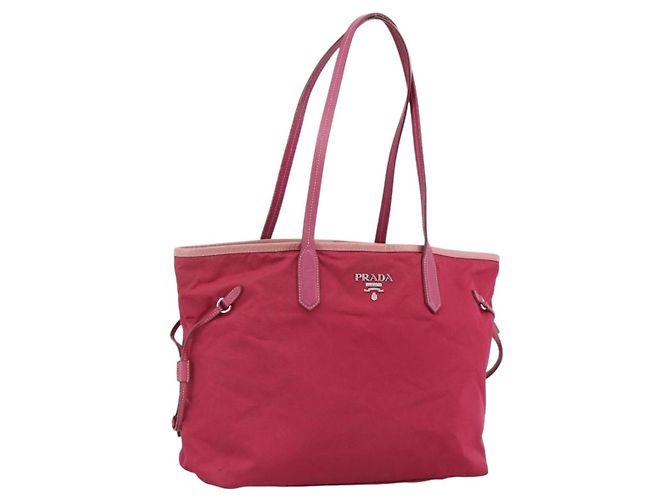PRADA Nylon Tote Bag Rosa Silber Auth ARZ253 Pink