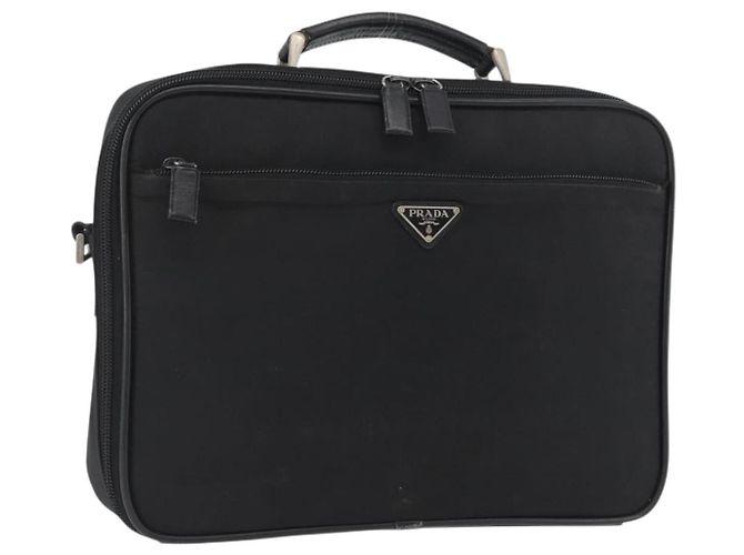 PRADA Hand Bag Nylon Black Silver Auth bs33447 Silvery