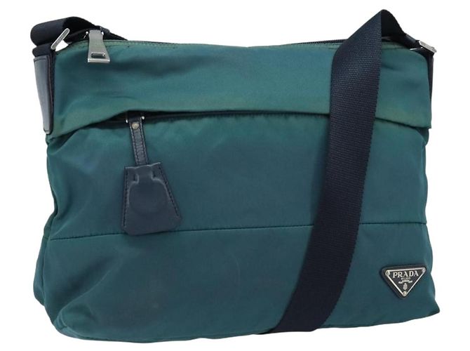 Borsa a Spalla PRADA in Nylon Blu Argento Auth ki6494
