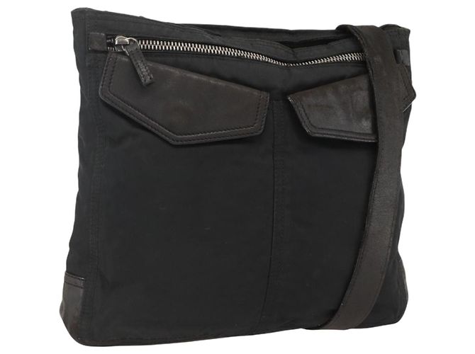 PRADA Shoulder Bag Nylon Leather Black Silver Auth 172902 Silvery