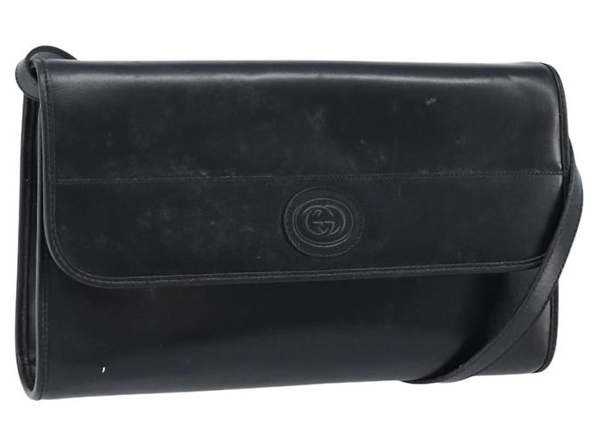 Gucci Bolsa de Ombro de Couro Preta e Dourada Auth ka2682 Preto Dourado