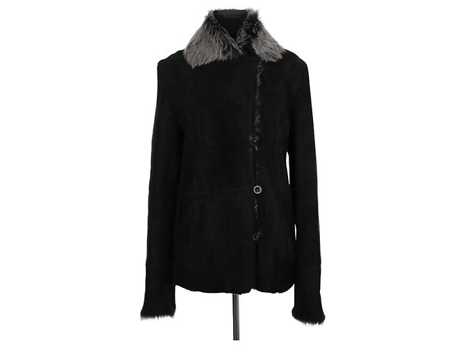 Autre Marque Evian Mantel aus schwarzem Wildleder