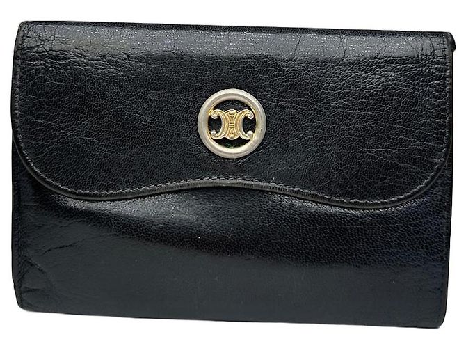 Céline Vintage Celine Paris Triomphe Leather Wallet Black