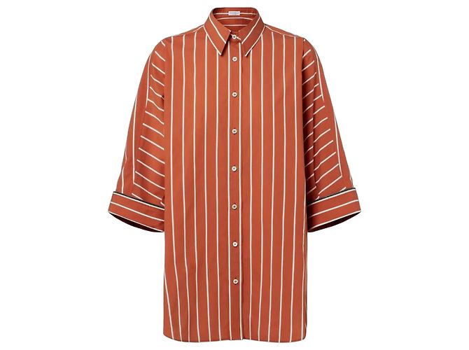 Camicia in cotone a righe Brunello Cucinelli Marrone Arancione