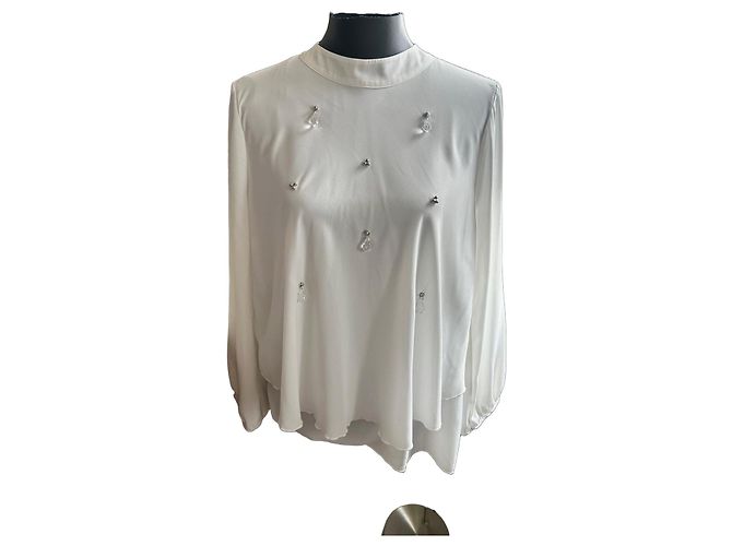 Weill Blusa bianca decorata con perle e cristalli