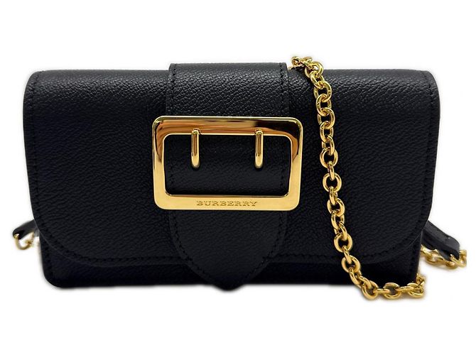 Bolso de hombro de cuero con hebilla Burberry Negro
