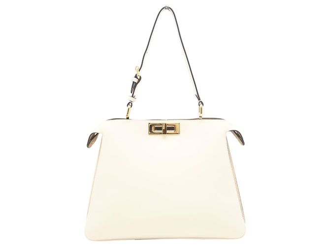 FENDI Camellia Cuir Peekaboo Soft Petit Sac à Main Blanc Beige