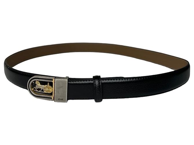 Céline Vintage Celine Snake Emblossed Leather Belt Black