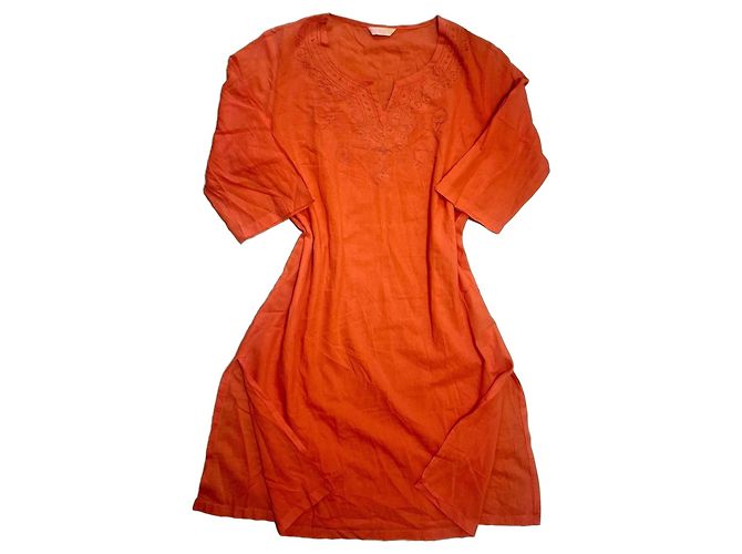 Autre Marque Túnica naranja de algodón con bordados