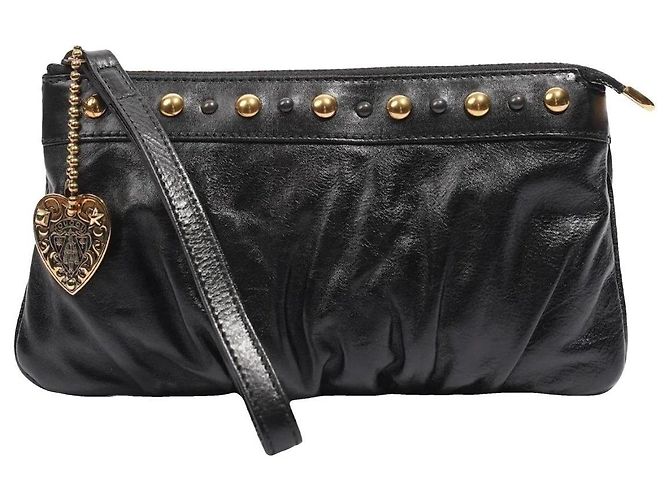 Pochette Gucci in pelle nera con borchie e ciondolo a cuore Nero