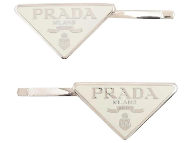 Prada Clip para el cabello de metal blanco con logo
