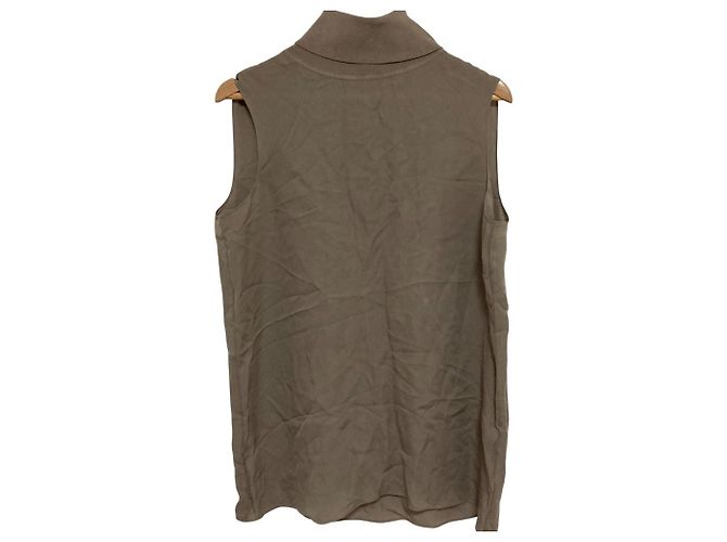 Top a collo alto in seta Theory Combo Beige