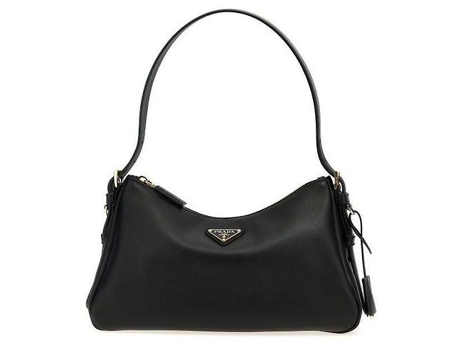 Prada Medium Leather Shoulder Bag Black