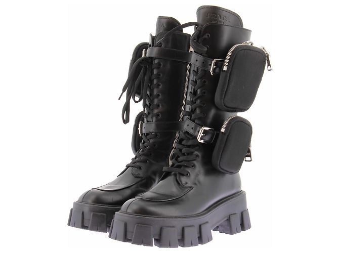 Prada Botas de cuero negras "Monolith" Negro