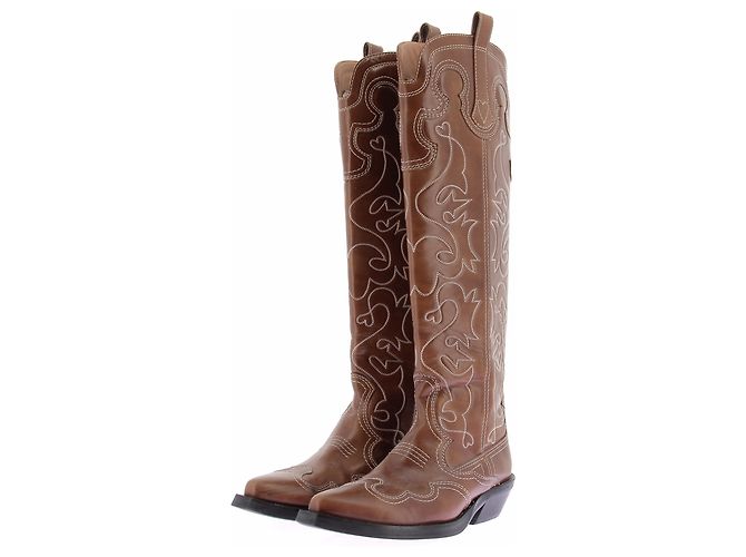 Ganni Santiag camel en cuir