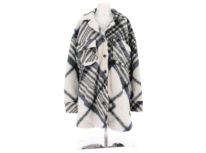 Anine Bing Check Coat White and Grey