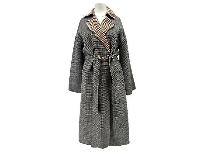 Nanushka Trench nero e bianco in lana e seta