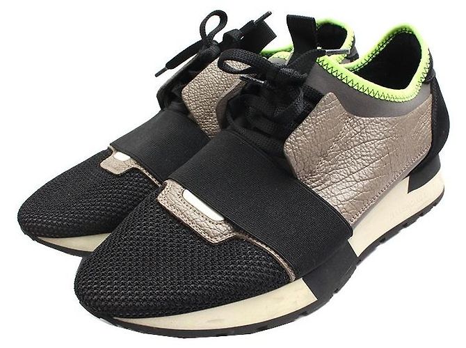 Balenciaga Baskets avec Détails en Cuir Marron