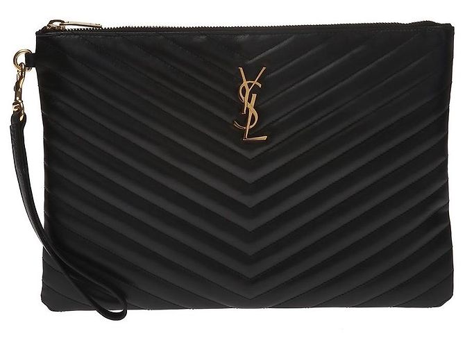 Saint Laurent Gepolsterte Clutch mit Monogramm Schwarz
