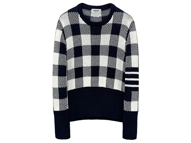 Thom Browne Gingham-Check Strick Blau 
