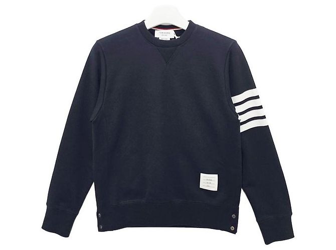 Thom Browne Klassische Sweatshirt Navy Diagonal Armband Tasche Blau