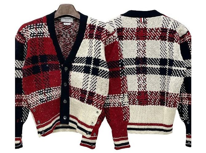 Thom Browne Donagole Karo-Streifen Cardigan Rot