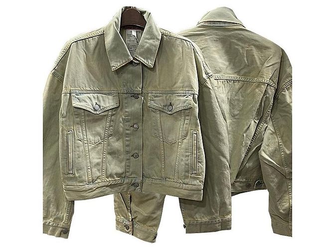 Acne Morris Cropped Oversized Fit Denim Jacket Pale Yellow Blue BWL)