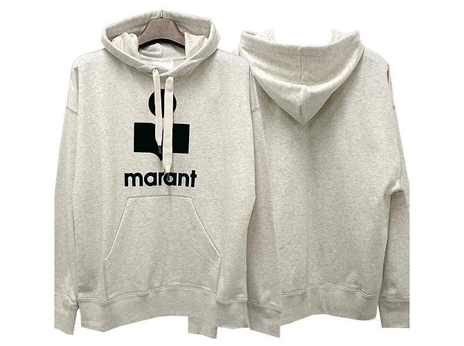 Isabel Marant MILEY Velours Logo Hoodie Ecru Weiß