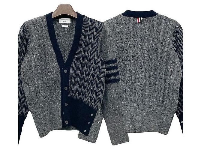 Thom Browne Donegal Kabel-Cardigan Funmix mit diagonalen Streben Braun