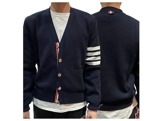 Thom Browne Milano Strickjacke in Marineblau