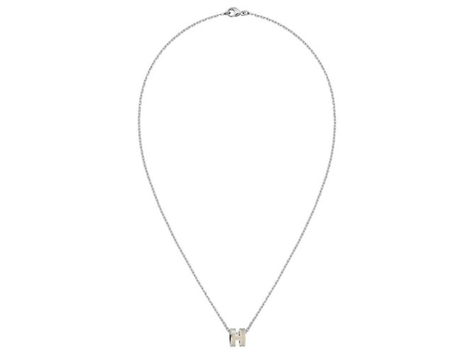 Hermès Collier Mini Popashu Émail Marron Palladium Argent Argenté 