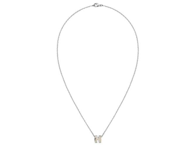 Hermès Mini Popashu Necklace Maron Glaze Palladium Silver Silvery 