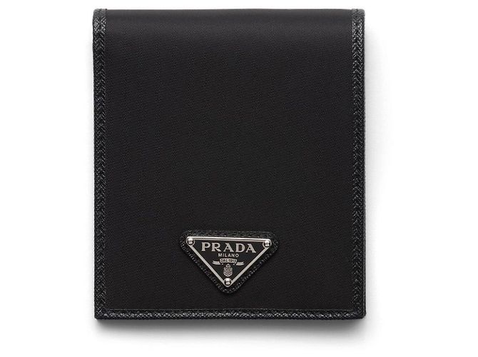 Prada Re-Nylon Triangle Logo Bi-Fold Wallet Black