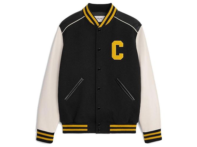 Céline Classic Teddy Jacket Textured Wool Black Yellow