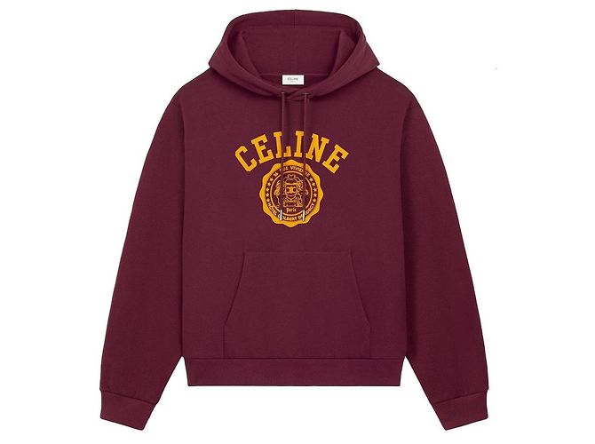 Céline Conjunto de sudadera de felpa de algodón Burdeos Blazon Botón Dor Roja