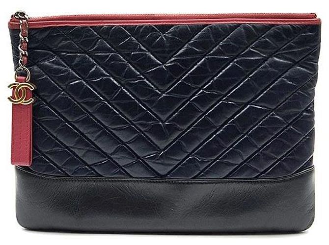 Chanel Chevron Gabrielle Clutch Neu Mittel Schwarz